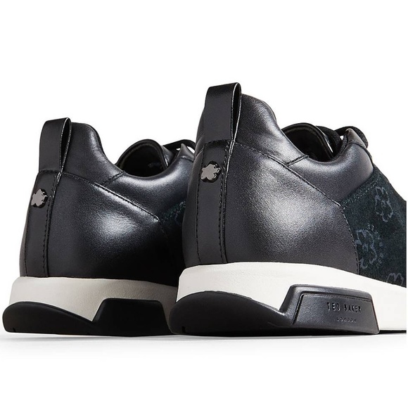 Ted Baker Aylaa Black Leather Floral Trainers Magnolia-Print Fashion Sneakers 7 - Picture 4 of 12